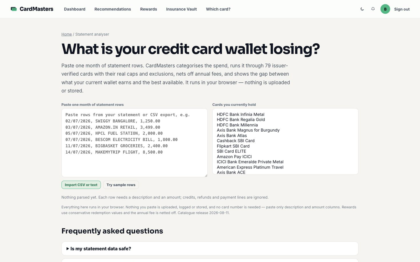 Private statement analyser screenshot